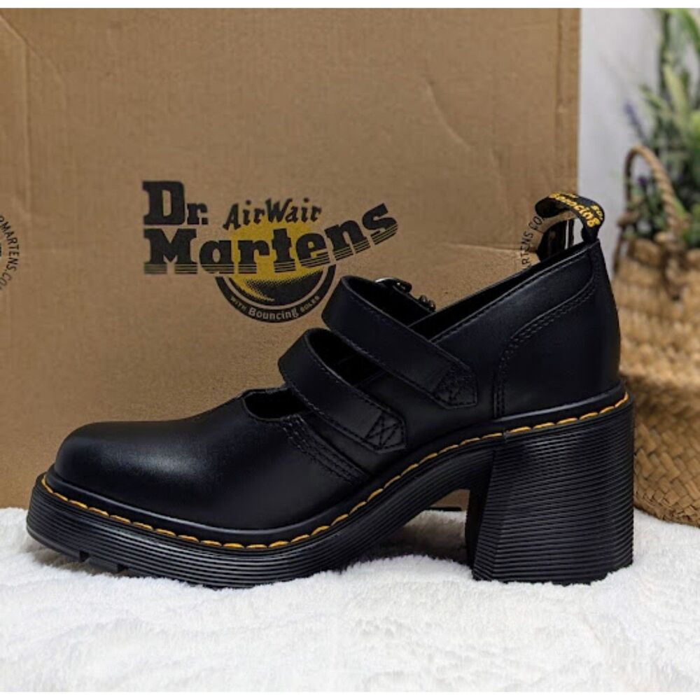 Dr. Martens Eviee Black Sendal Leather Heeled Shoes Women's 10 UK 8 NIB - Picture 8 of 15
